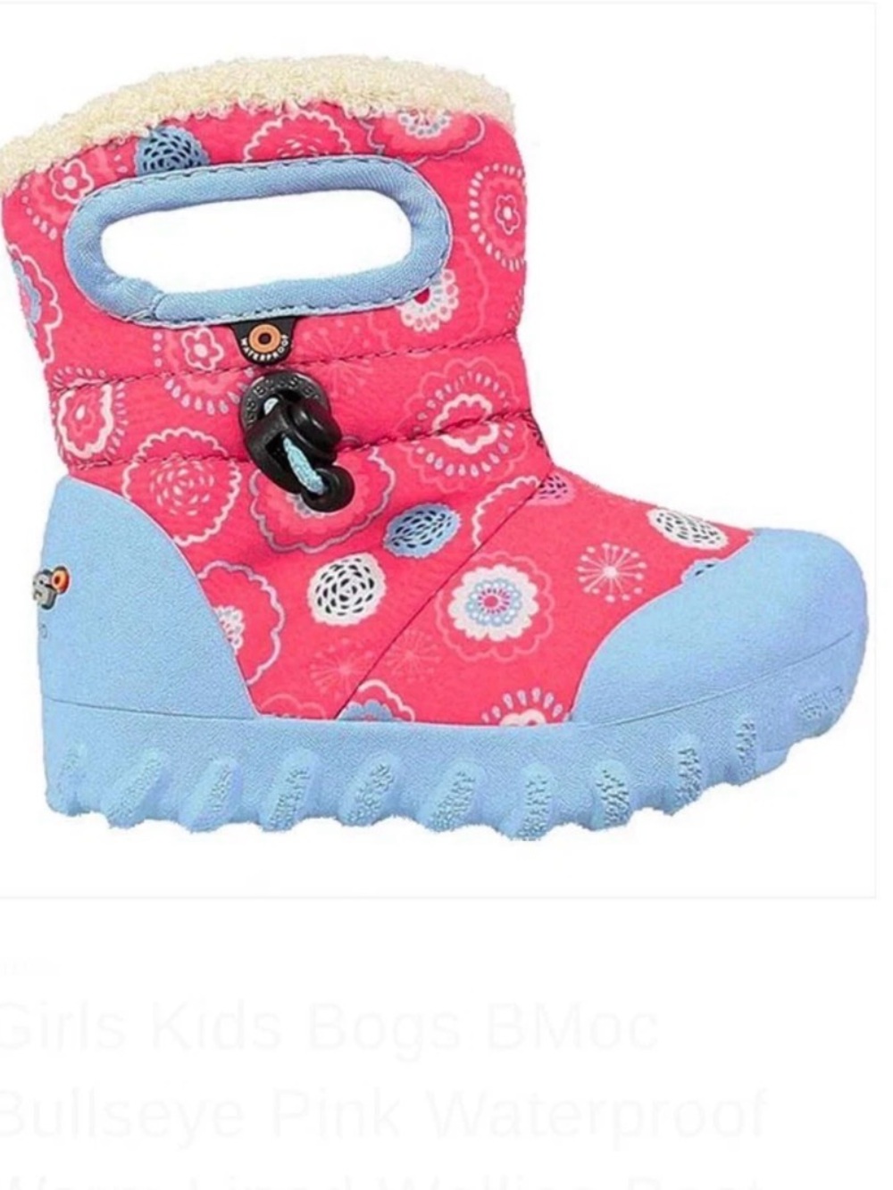 Bogs Kids Pink Floral Snow Boots with Gray Soles